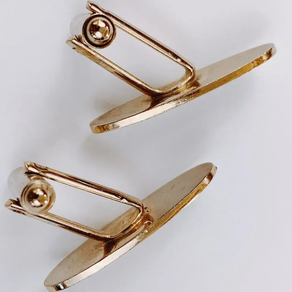 VTG Mid Century Black Cufflinks Tie Bar Chain 3-Piece Set Skyscraper Gold Tone